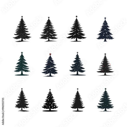 set of christmas trees