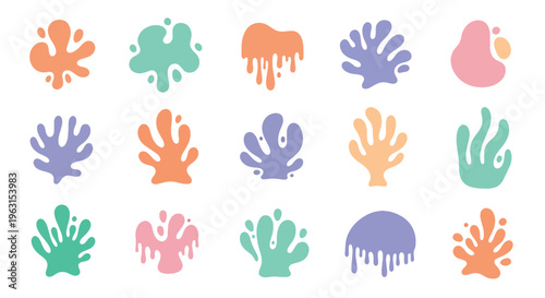 Colorful hand gestures and shapes in pastel hues for design