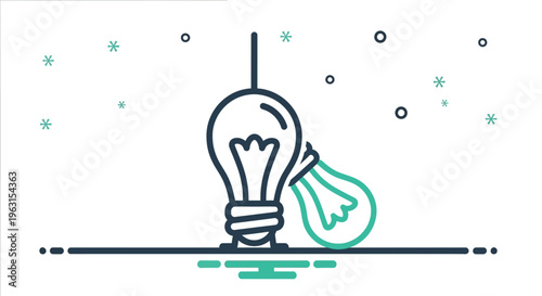 Vector graphic illustration of a lightbulb with a green spark of inspiration emerging