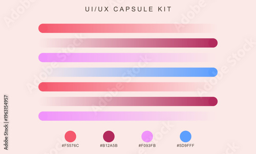 UI/UX Capsule Kit with pastel gradient progress bars, modern web interface design elements for dashboard analytics, colorful loading bar set with hex color codes for app development