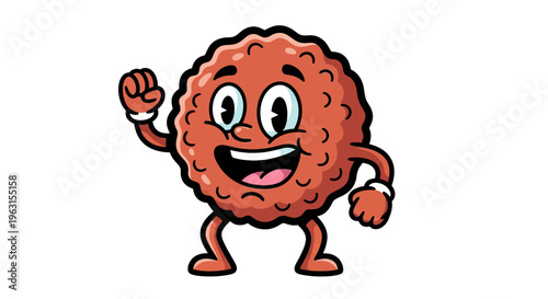Happy Cartoon Meatball Character Mascot in Vintage Rubber Hose Style Illustration