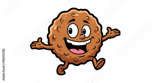 Happy Cartoon Meatball Mascot Character with Arms and Legs Isolated on White Background