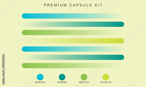 Minimalist premium capsule kit with horizontal progress bars, modern UI design elements in blue and green gradients, professional web interface components for data visualization