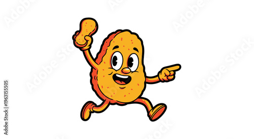 Retro Vintage Rubber Hose Chicken Nugget Character Running and Pointing