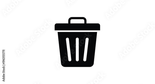 Black vector graphic illustration of a trash can with a handle on top