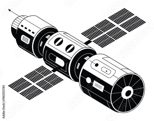 Stylized of a Space Station with Solar Panels in Orbit