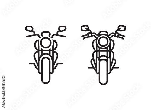 Minimalist Monoline Vector Illustration of Motorcycle Front View Retro Cafe Racer and Cruiser Motorbike Outline Icons for Automotive Branding, Biker Lifestyle, and Garage Graphic Design