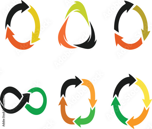 Colorful Circular Arrow Vector Set for Recycling and Sustainability Infographics