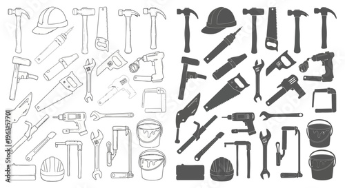 Collection of Hand Tools and Power Tools for Construction and DIY Projects