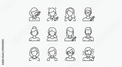 Set of various people icons with different hairstyles and expressions