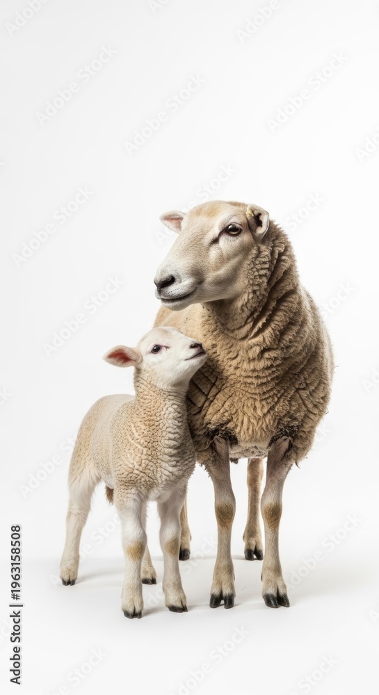 Obraz premium Farm Animals Ewe and Lamb Together in Studio Shot