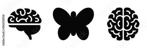 Brain Butterfly Vector Illustration Symbol Set