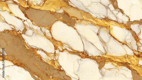 Luxurious white and gold marble texture with intricate brown veins and golden accents elegant natural stone pattern