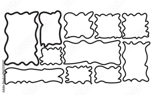 Collection of irregularly shaped white text boxes with black outlines