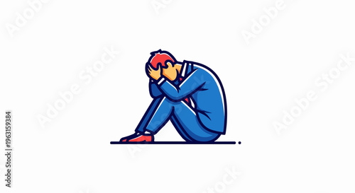 A person in a suit sits with their head in their hands, appearing distressed