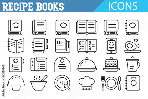 Sketch kitchen icons pack with recipe books chef hat and utensils