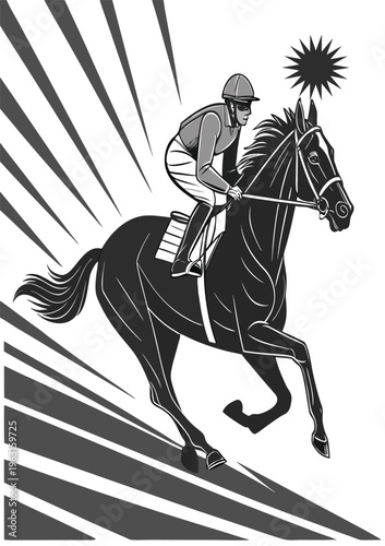 jockey riding horse at high speed with motion lines