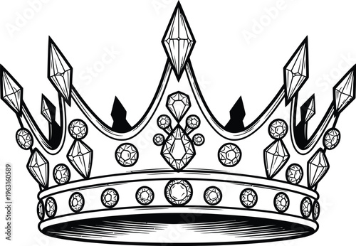A detailed illustration of a crown with jewels and gems on a white background