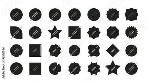 Variety of stylized geometric and starburst shapes in monochrome design