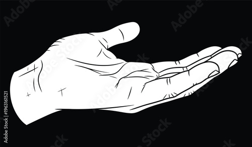 Open Hand Offering or Receiving Gesture, White Silhouette on Black Background