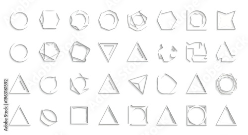 A collection of diverse geometric and abstract line-drawn shapes for visual study