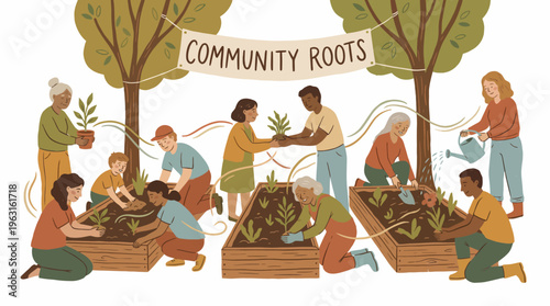 Community Garden Volunteers Planting Vegetables for Sustainability