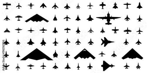 Complete Aircraft Silhouette Bundle — Fighter Jets, Stealth Bombers, Propeller Planes Top View