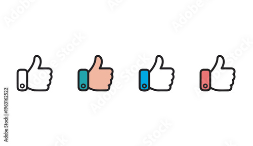 Thumbs up icons with colored cuffs in a row on white background vector art