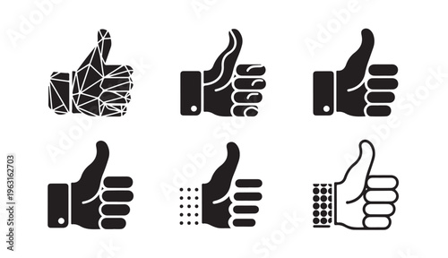 Thumbs up icon collection with different artistic styles and textures for social media engagement