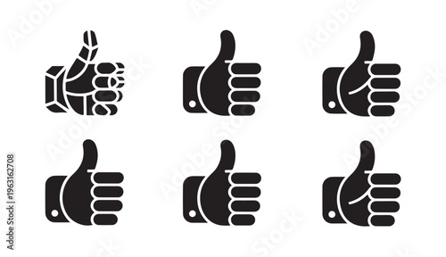 Modern thumbs up silhouette icon set representing positive feedback and customer satisfaction sign