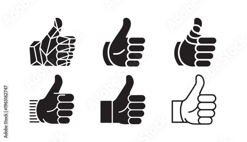 Thumb up like approval symbol set social media network concept vector illustration various styles