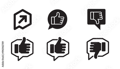 Thumb up and down icons in speech bubbles on white background vector