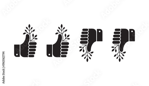 Thumbs up and down hands with growing plant icons vector