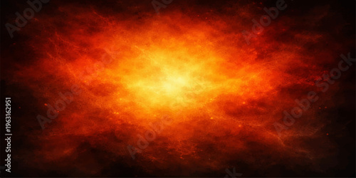 An abstract fiery explosion background features glowing orange flames and hot red smoke against a dark space texture with intense yellow heat energy and motion design