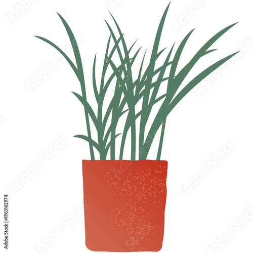 観葉植物のシンプルなイラスト　ベクター　グリーン　葉　ポット　白背景　切り抜き　アイコン　シンプル