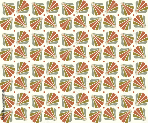 Seamless geometric pattern of fan-shaped motifs in earthy tones