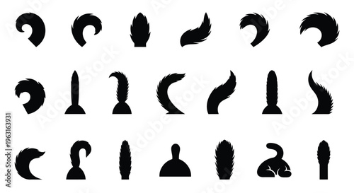 Assorted black and white abstract curved line and shape compositions