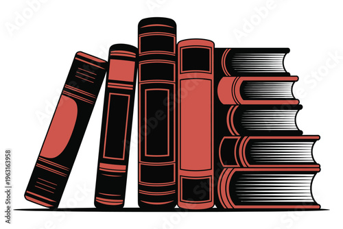 Vintage book stack silhouette with leather binding and old spines for library education and bookstore themes for literature lover collection