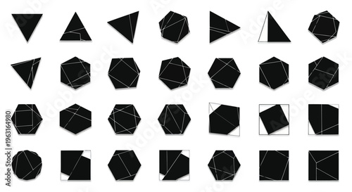 Geometric shapes arranged in a grid with varying orientations and internal structures
