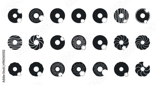 Abstract geometric patterns featuring circular shapes with varying internal designs and textures