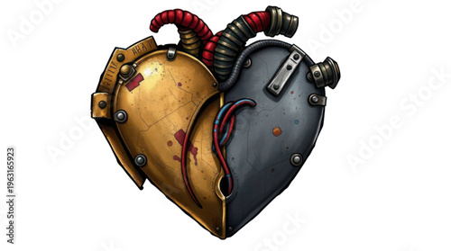 Mechanical Heart Illustration Featuring Steampunk and Industrial Elements Against a Transparent Background