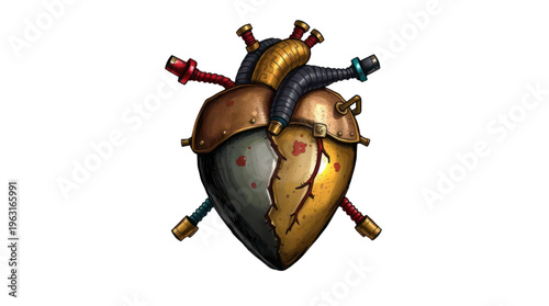 Heart Shaped Steampunk Mechanical Illustration with Intricate Details on a Transparent Background