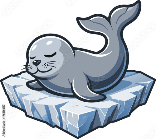 cute seal resting on ice floe vector illustration