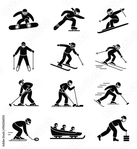 Winter Sports Vector Illustrations of Skiing and Snowboarding