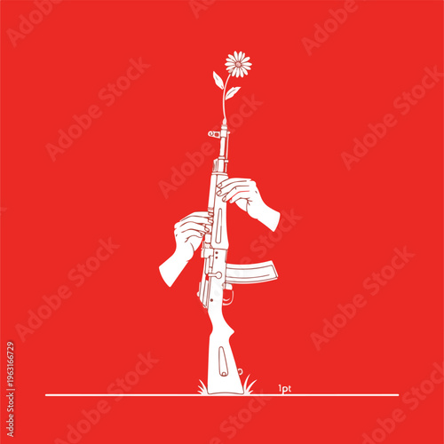 Peace Over Violence Concept with Flower Planted in Gun Barrel Representing Anti War Hope and Harmony Illustration