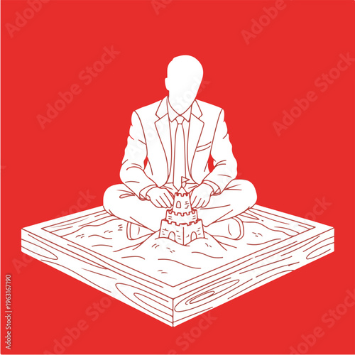 Work Life Balance Concept with Businessman Building Sandcastle Representing Inner Child Creativity and Mental Reset Illustration