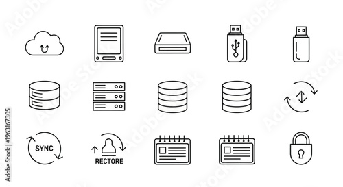 Collection of data storage icons.