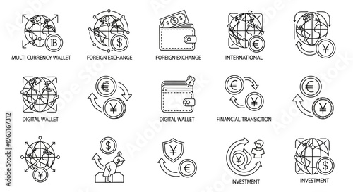 Financial icons for business and investment.