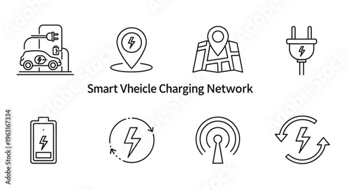 Electric vehicle charging network icons.