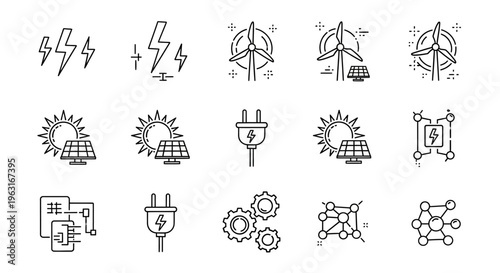 Icons of renewable energy sources.